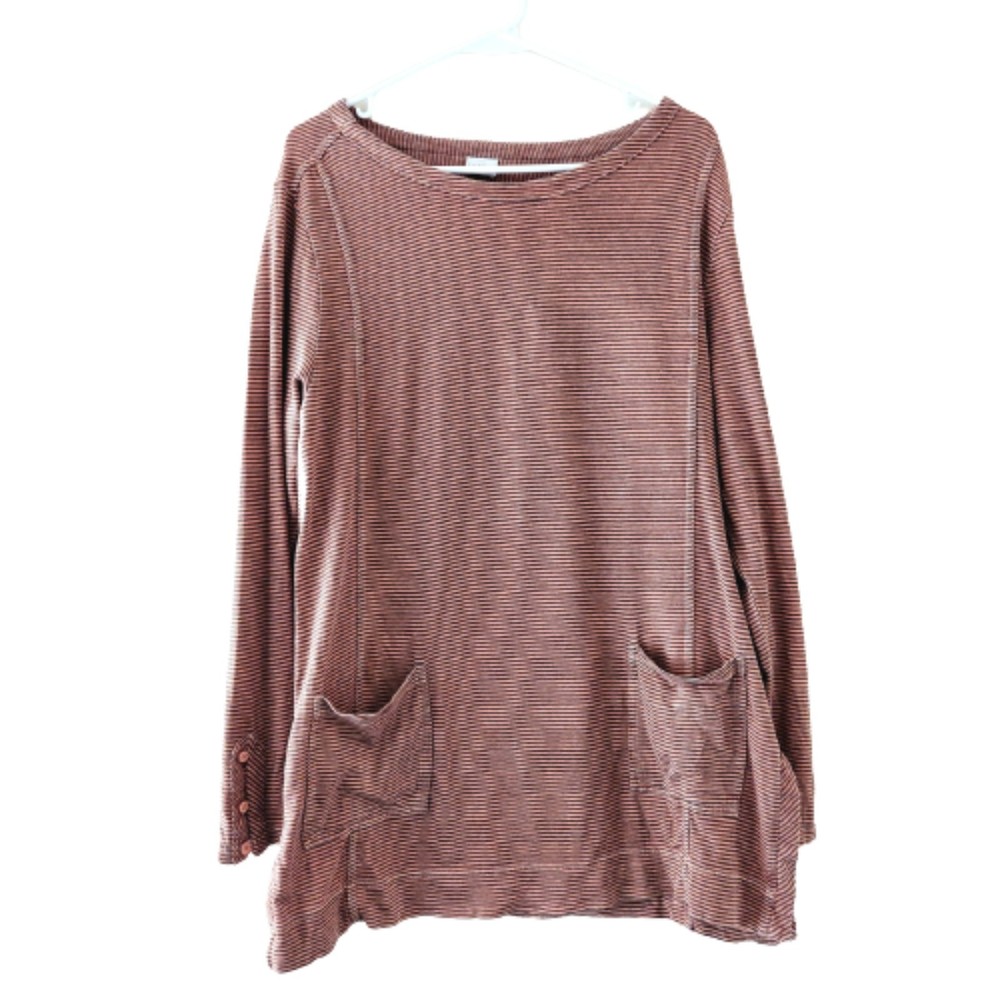 Poetry Orange and Brown Striped Hemp Blend Pullover Sweater Womens Sz 12